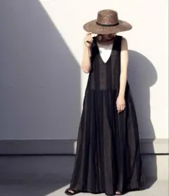 アンティカ　綿麻 ストライプワンピース ワンピース ブラックストライプ