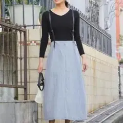★サスペ付きデニムジャンパースカート　L　ライトブルー