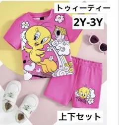 トゥイーティー　子供服　半袖　半ズボン　パジャマ　SHEIN ピンク　2才　3才のサムネイル