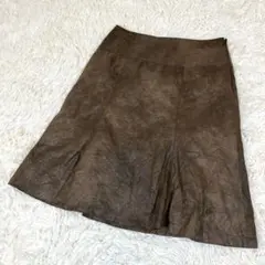 スマートピンク 合皮 フェイクレザー Aライン シワ加工 フレアスカート 茶色