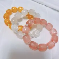 ビーズ ブレスレット ピンク・ホワイト・オレンジ3点セット