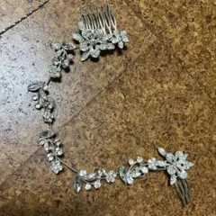 ウェディング ヘッドドレス シルバー 花