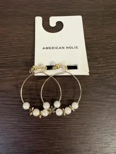 AMERICAN HOLIC パール調 フープイヤリング