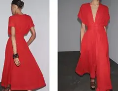 ZARAブラウンウエストダーツワンピース