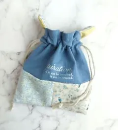 ハンドメイド✩.*˚ 耳付き ミニ 巾着袋 ポーチ【Blue Bird】