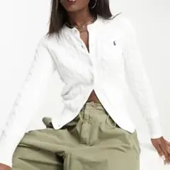 【極美品/綿100%】ポロ ラルフローレン ケーブルニット カーディガンホワイト