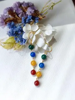 New♡マルチカラー天然石のロングピアス♡