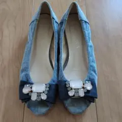 DIANA　デニムオープントゥフラットシューズ　23cm　傷汚れあり