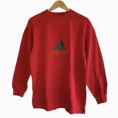 adidas　スウェット　古着　トレーナー　刺繡　ブランドロゴ　レッド　L