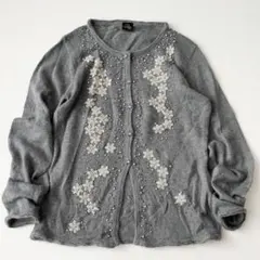 ビーズ・パール・お花モチーフレース装飾　アンゴラ混ニットカーディガン　38