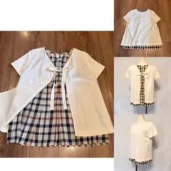 DAKS ダックス　チェック　半袖トップス　38 バックリボンのサムネイル