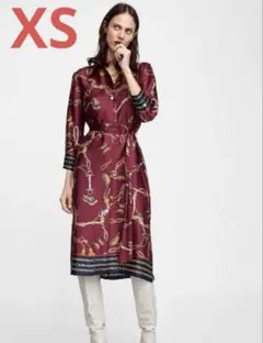 【ZARA BASIC】総柄 スカーフ柄 ロングシャツワンピース XS