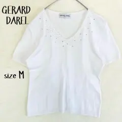 【美品/ジェラールダレル】ビジュー付 Vネックカットソー ホワイト M 綿100