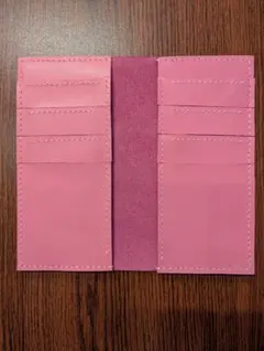 二つ折りカードケース　ピンク　牛革　カード8枚　ポケット2つ