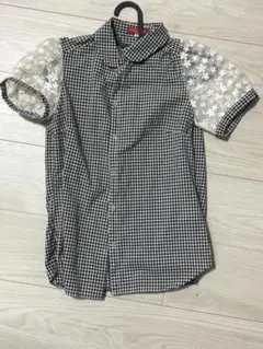 earth music ＆ ecology チェック柄 半袖シャツ レース袖