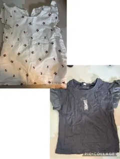 petit main さくらんぼ刺繍フリル袖チュニック、フリル袖クマ刺繍Tシャツ