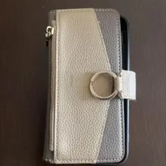 手帳型スマホケース グレーとベージュ　iPhone14