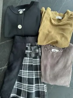 キッズ服4点セット 黒カーディガン・リブTシャツ・スカート