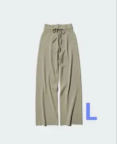ユニクロ　ウォッシャブルニットリブパンツ　L グリーン