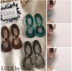 198クリア べっこう マーブル オーバル アクリルフープ 連結ピアス