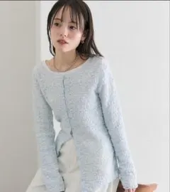 mystic フラワーカットレースカーディガン ブルー