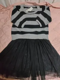 リボン付きボーダーニット＆チュールスカート　大きいサイズ 3 L　 ビーズ