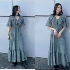 ジュエティ グリーン花柄Vネックロングワンピース - メルカリ