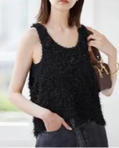 SLOBE iENA ブラック ニットタンクトップ