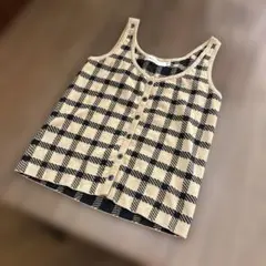MOUSSY チェック柄 ニットタンクトップ ベージュ ブラック　値下げしましたのサムネイル