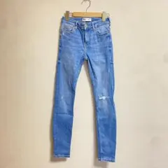 《ZARA》スキニーデニム ライトブルー ダメージ加工【XS】