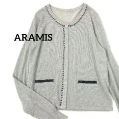 春夏向け　ショート丈カーディガン　シルバーラメ　黒ビーズ　ARAMIS　美品