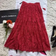【美品】DOLCE&GABBANA 総レーススカート 赤 ロング 40 フレアのサムネイル