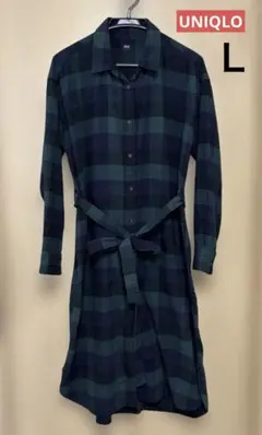 ユニクロ　シャツワンピース 長袖 チェック　L