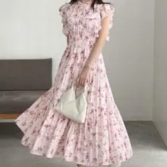 ⭐︎美品⭐︎フラワープリント ノースリーブ ロングワンピース　スナイデル系　ピンク