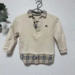 キッズ/バーバリーロンドン/重ね着風トレーナー/シャツ/ベージュ/100A