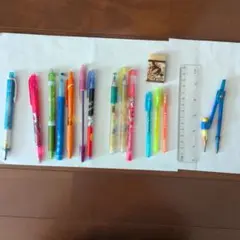 【値下げしました】多色ボールペンとマーカー、シャーペン、コンパス他【おまけ付き】