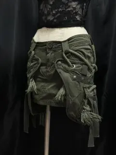 オリーブグリーン フリンジ付きミリタリースカート