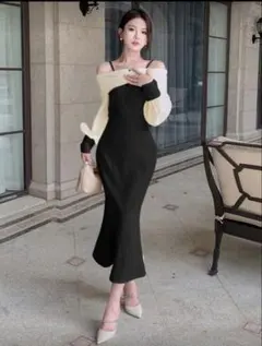 SHEIN オフショルダー タイトフィット ニットワンピース