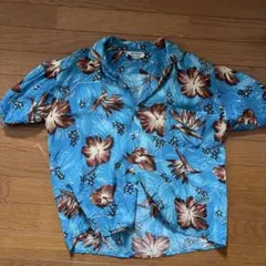 ALOHA アロハシャツ Mサイズ レーヨン100% ブルーのサムネイル