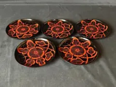 時代 吉野塗 花紋 銘々皿 5客 茶懐石道具 978