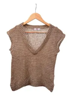 透かし編みニットベスト ベージュアクリル40%ナイロン30%羊毛30%