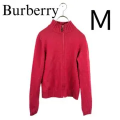 Burberry 赤 ジップアップ ニットセーター M