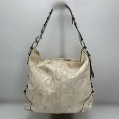 COACH ショルダーバッグ シグネチャー柄 キャンバス レザー ホワイト