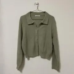 オリーブグリーン リブ編みカーディガン