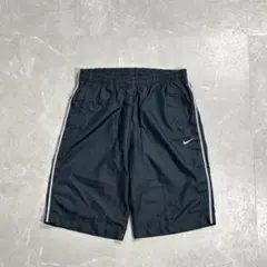 y2k NIKE 00s ワイドナイロンショーツ 刺繍ロゴ サイドライン 極太