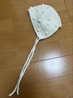 【ハンドメイド】ポンポン付きベビー帽子　新生児用