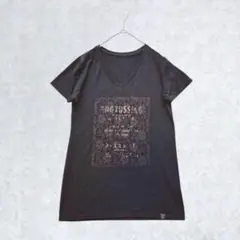 アベイル Avail VネックTシャツ レース 丈やや長め 英字ロゴ 6454