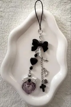 ビーズキーホルダー y2k 韓国 チャーム 黒 地雷系【No.13】