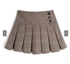 インパン裏地付チェック柄プリーツミニスカート[ac2563] ブラウン S