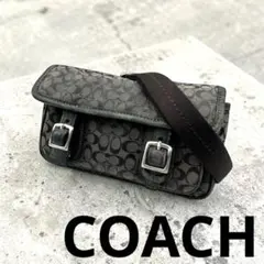COACH コーチ シグネチャー ウエストポーチ ブラック／グレー